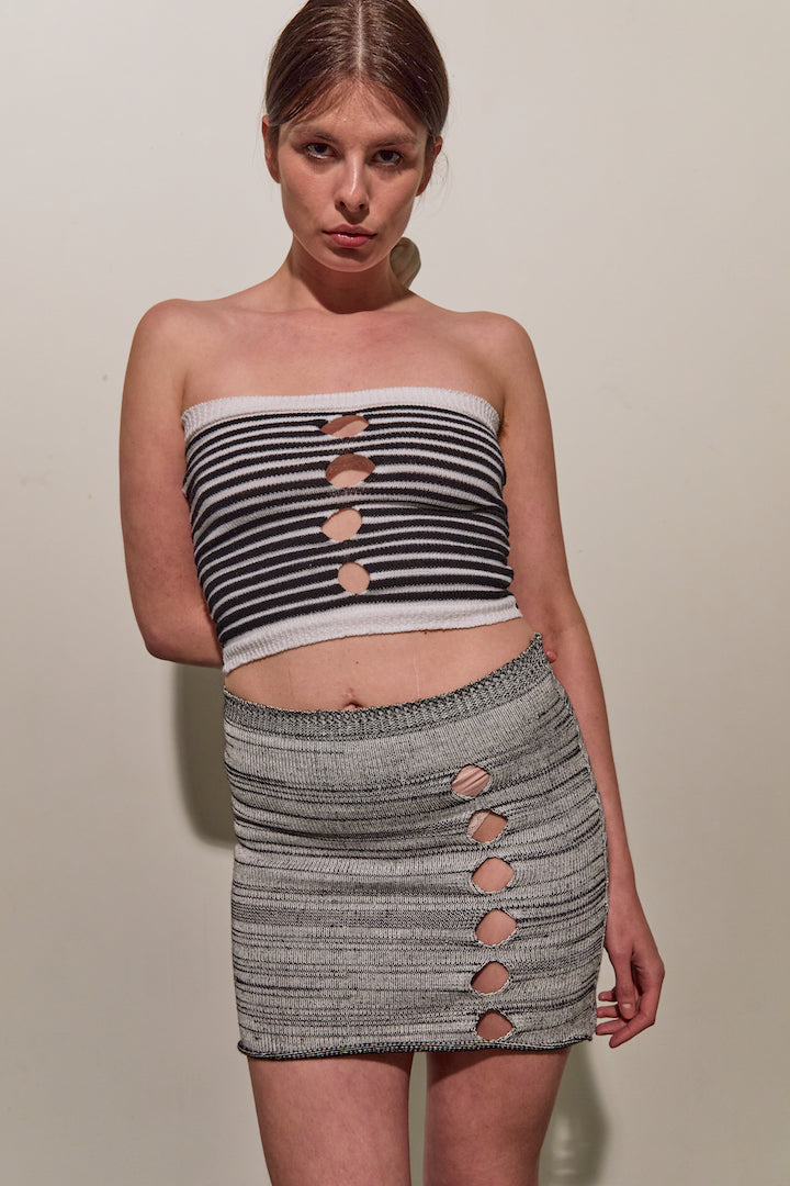 Monochrome Striped Holes Bustier