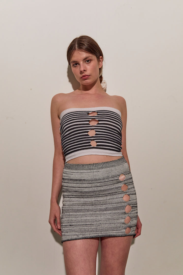 Monochrome Striped Holes Bustier