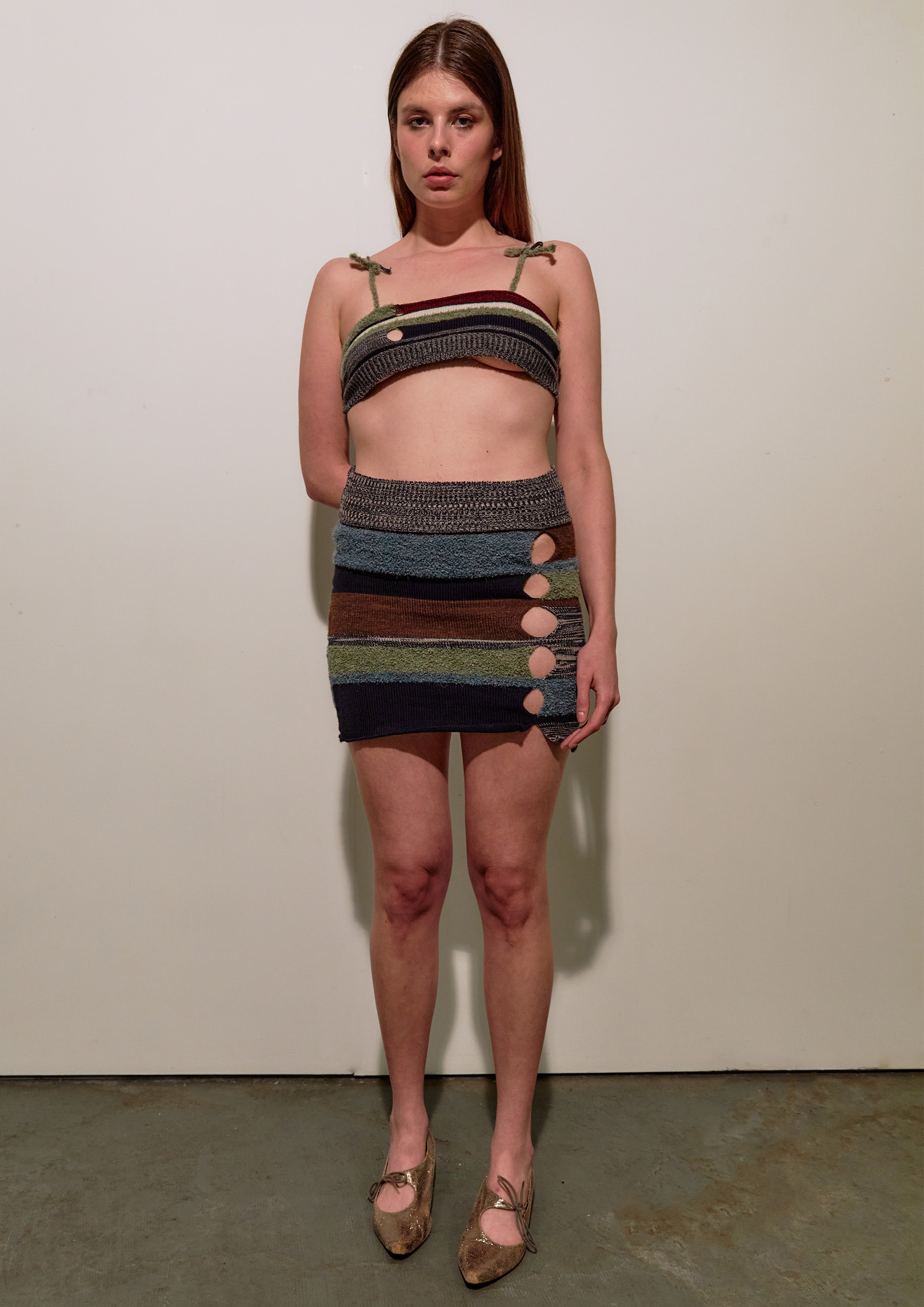 Blue & Green Holes Mini Skirt