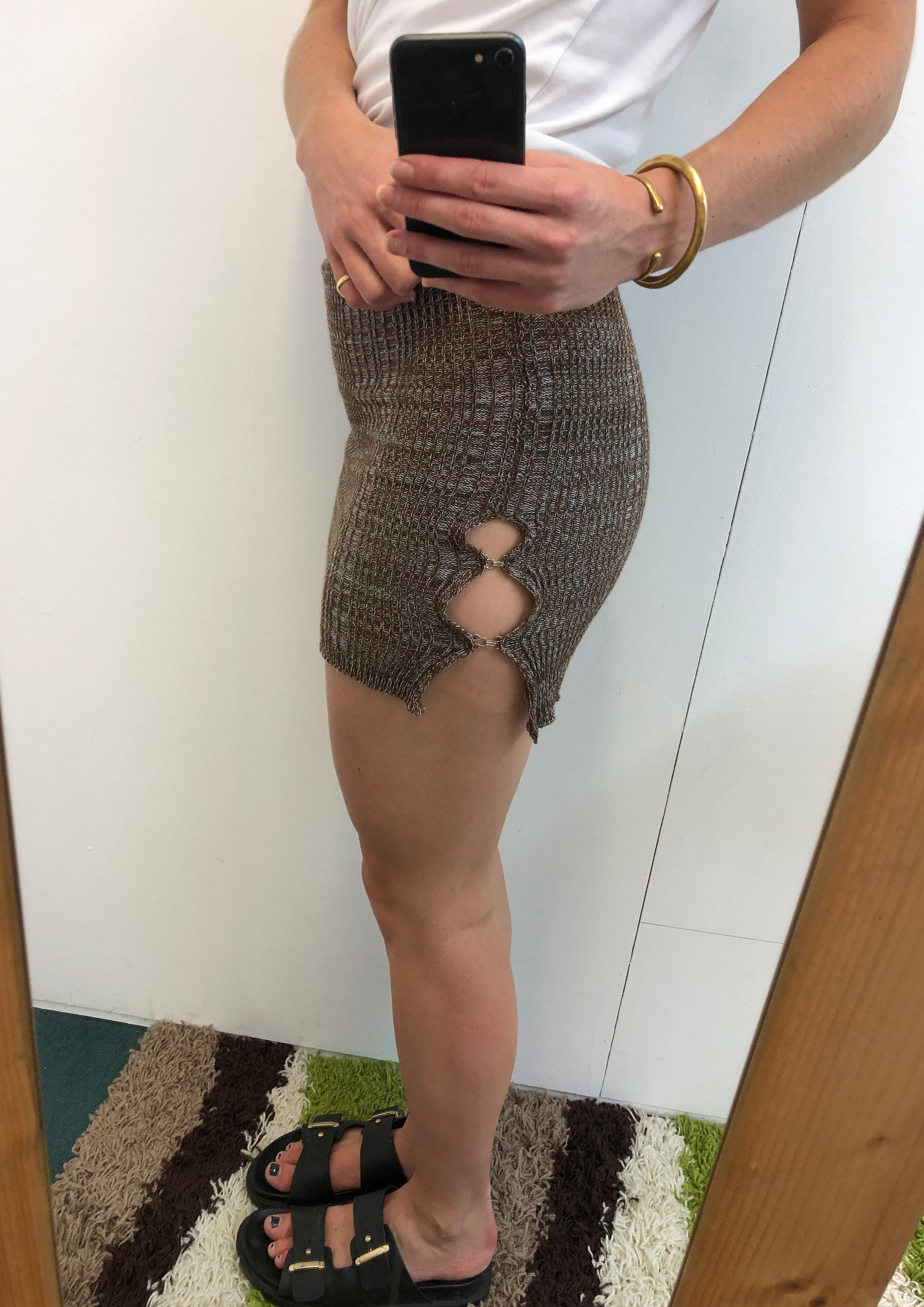 Hook & Eye Ribbed Mini Skirt