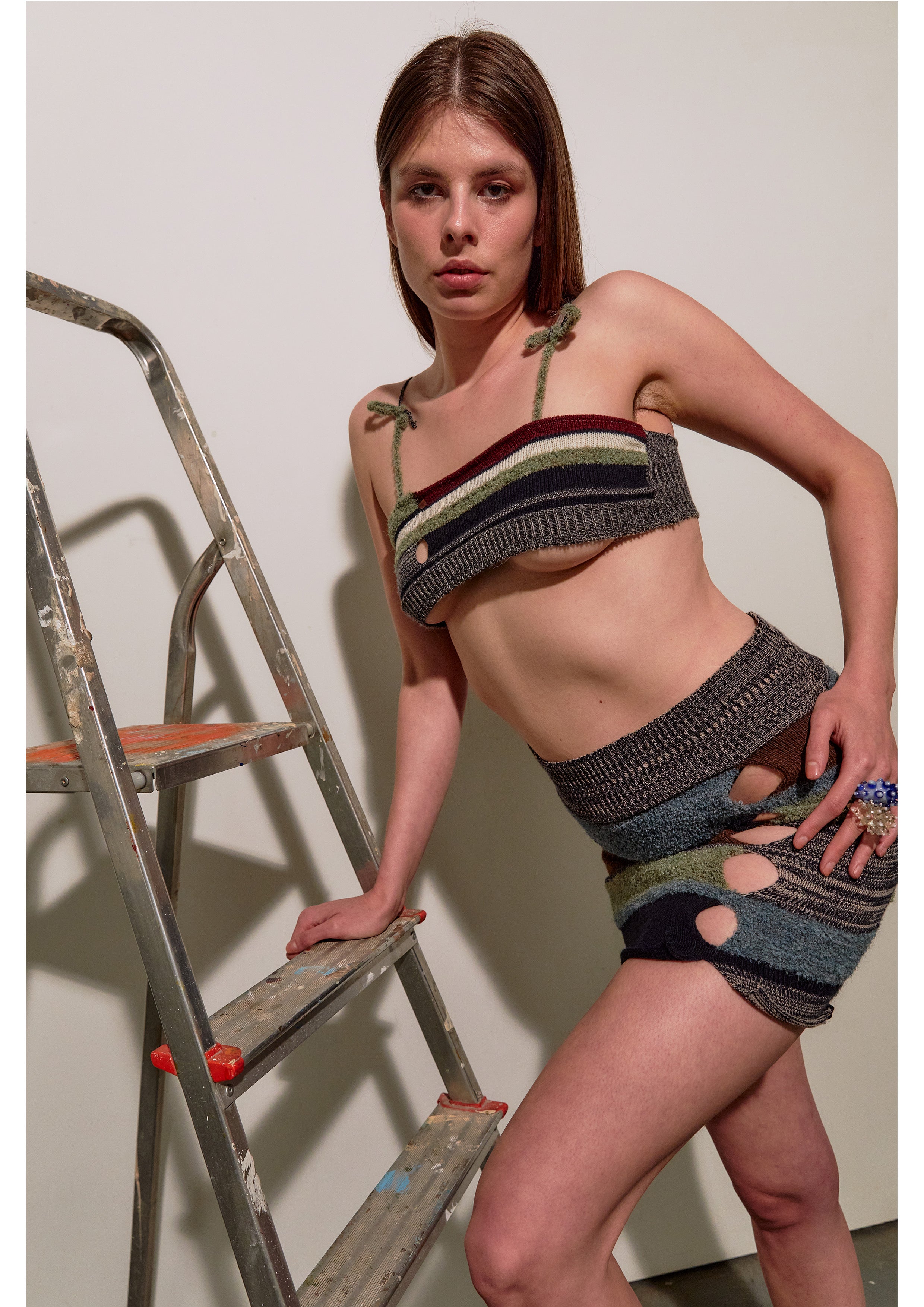 Blue & Green Holes Mini Skirt