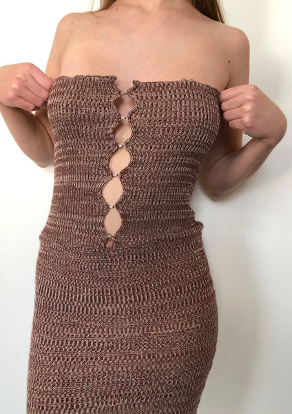 Ribbed Hook & Eye Midi Dress